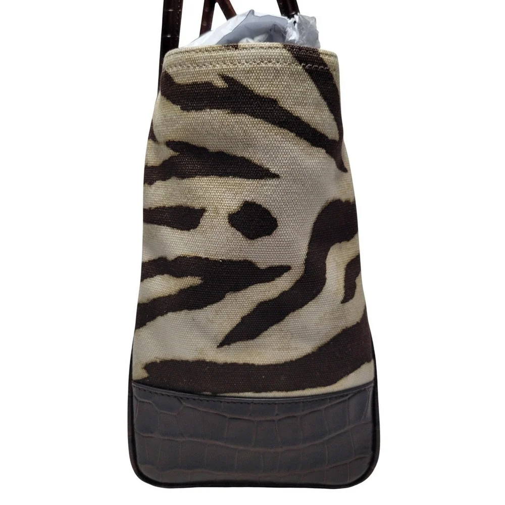 Lauren Ralph Lauren Zebra Canvas Croc‎ Embossed Leather Satchel Bag 431969469001
